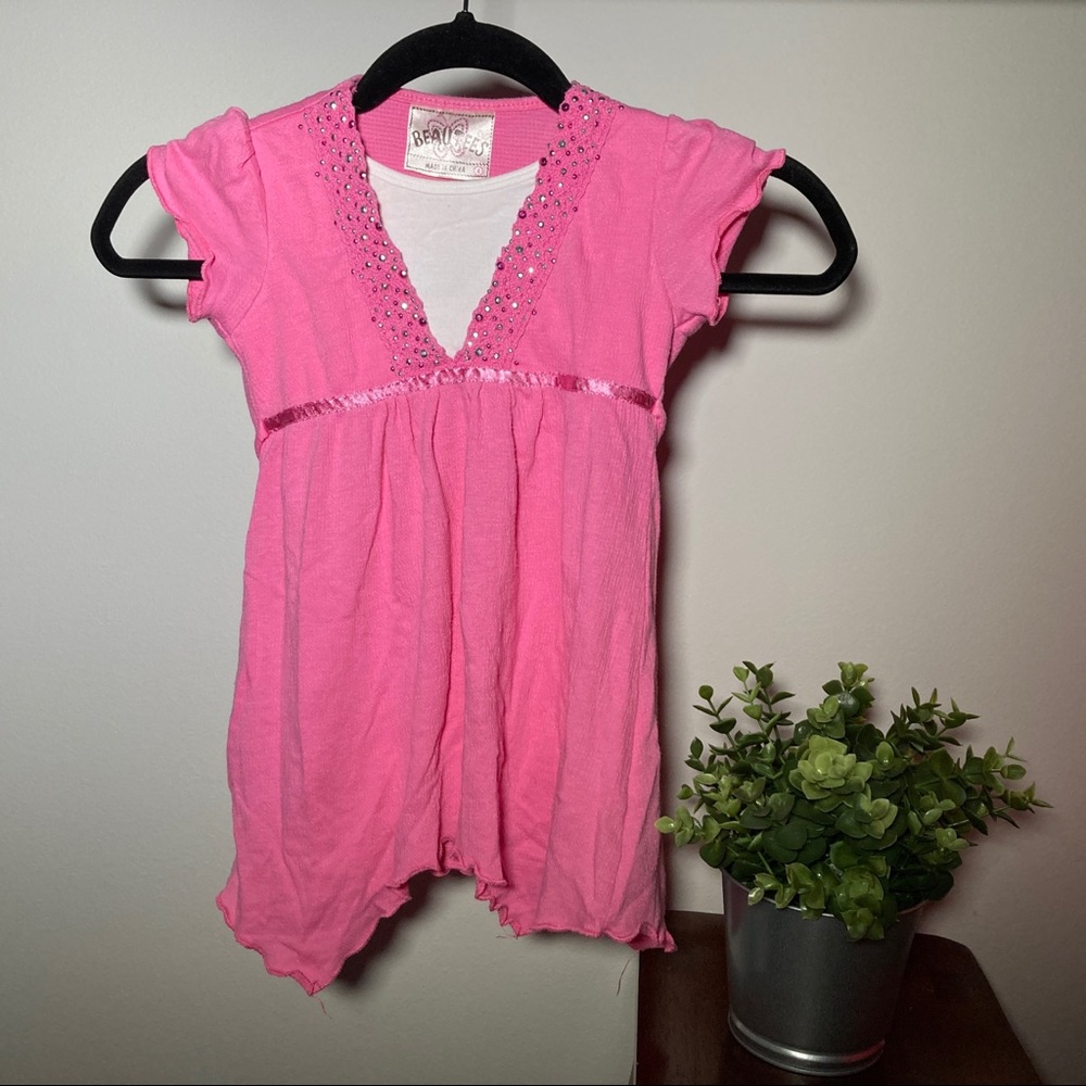 🪴3/$15 Rhinestoned pink tunic tee with tie back